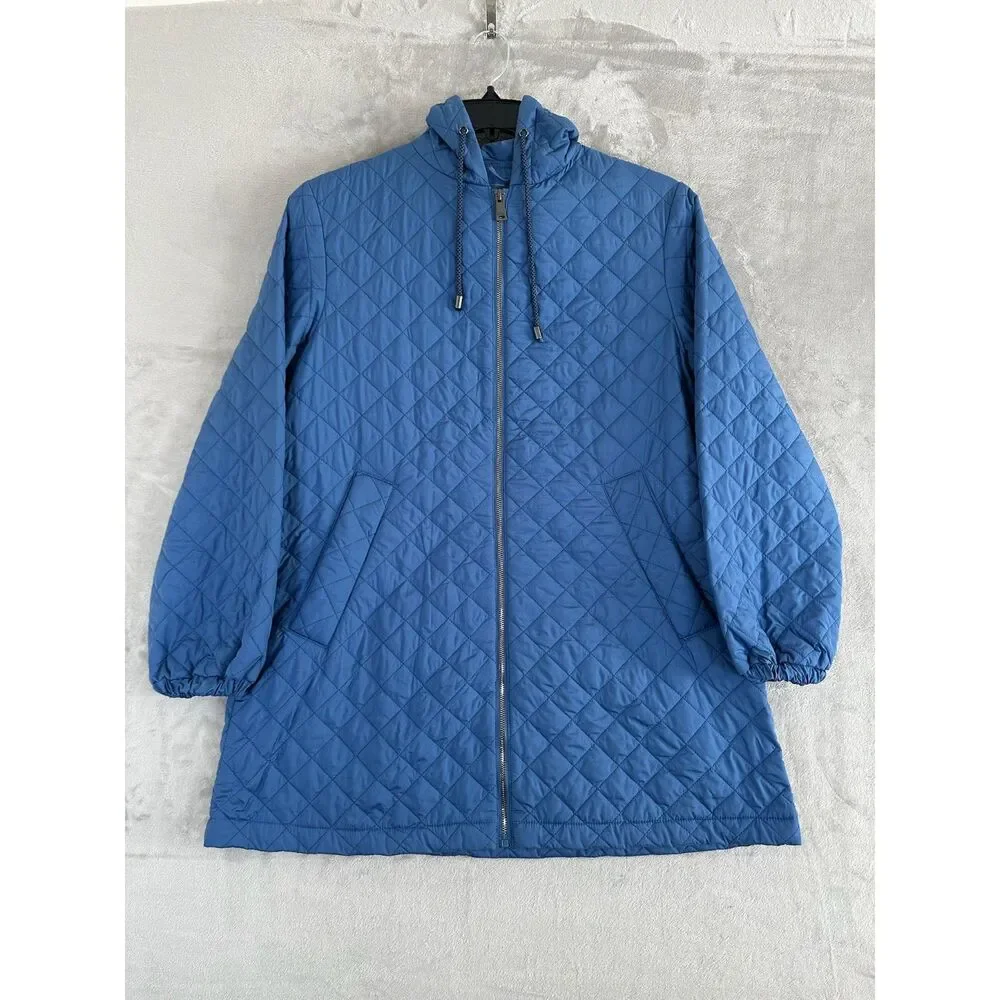 Bernardo Blue Quilted Hooded Jacket Women's Eco-Friendly Full Zip Size Small